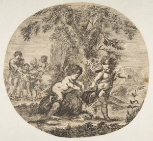 Ein Kind und ein Satyrkind spielen mit einer Ziege, ca. 1657 von Stefano della Bella