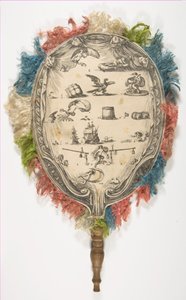 Ein Fächer mit einem Rebus über Liebe auf der einen Seite und Glück auf der anderen, ca. 1639