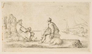 Ein junger Matrose und ein alter Mann am Meer sitzend, 17. Jahrhundert von Stefano della Bella