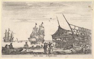 Eine andere Ansicht von Amsterdam, eine Gruppe von vier Männern steht in der Mitte, 1647 von Stefano della Bella