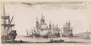 Beladen verschiedener Schiffe: Verschiedene Schiffe auf der Reede von Stefano della Bella