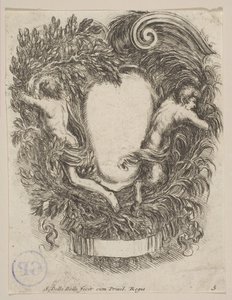 Kartusche eingerahmt von Apollo und Pan, 1647 von Stefano della Bella