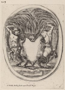 Kartusche in Form eines gehäuteten Tigers, unterstützt von Kentauren, 1647