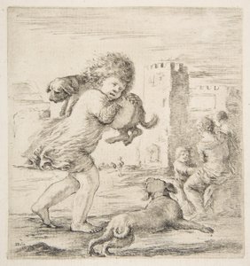 Kind trägt einen Welpen auf der Schulter, ca. 1662 von Stefano della Bella