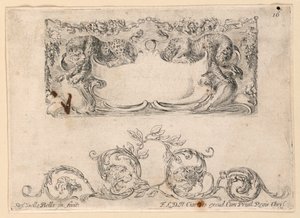 Wappen, Rinceaux, Nr. 16 aus "Raccolta di varii cappriccii et nove inventioni di cartelle et ornamenti" von Stefano della Bella