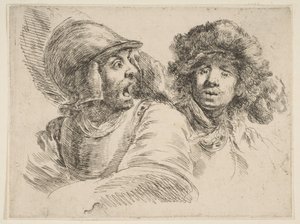 Verängstigter Soldat und ein Mann mit Pelzmütze, ca. 1652 von Stefano della Bella