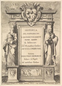 Frontispiz: ein Denkmal mit dem Medici-Wappen oben in der Mitte, Flammen