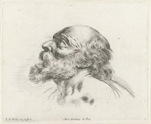Kopf eines kahlen alten Mannes mit Bart, im Profil nach links (möglicherweise H. Petrus)