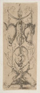 Jagdtrophäe mit Hirschköpfen unten, ca. 1653 von Stefano della Bella