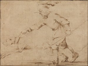 Jäger mit einem Hund an der Leine von Stefano della Bella
