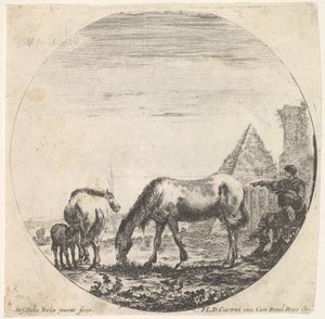 Die Pyramide des Caius Cestius rechts im Hintergrund, ein Pferd grast, ca. 1643-48