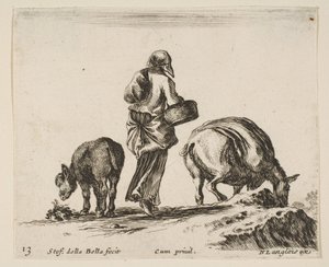 Bauerin von hinten, mit einem Korb, ein Esel..., ca. 1644-47 von Stefano della Bella