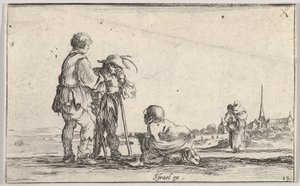 Tafel 13: zwei Bauern stehen links, ein Krüppel kniet in der Mitte, ca. 1642 von Stefano della Bella