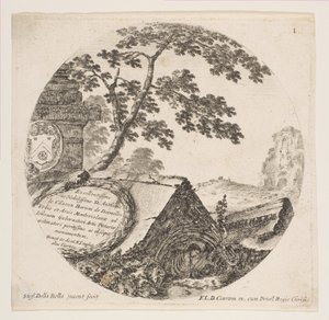 Tafel 1: Fragmente von antiken Denkmälern, aus Römische Landschaften und Ruinen Paysages..., ca. 1646 von Stefano della Bella