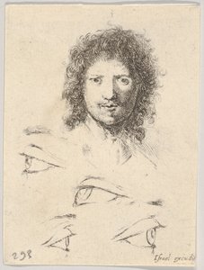 Tafel 2: oben, der Kopf eines jungen Mannes, Frontalansicht, unten, vier Augen, aus Th..., ca. 1649 von Stefano della Bella