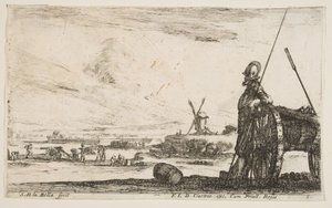 Tafel 5: Ein Pikenier steht rechts neben einer Kanone, andere Militärfiguren von Stefano della Bella
