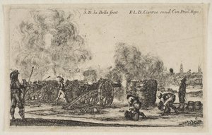 Tafel 6: Batterie von Kanonen, die auf eine Stadt feuern, aus Verschiedene militärische Capricci Varii, ca. 1641