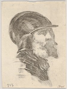 Tafel 6: Kopf eines alten bärtigen Soldaten mit Helm nach rechts, aus Verschiedene Köpfe, 1650