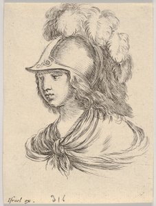 Tafel 9: Büste der Minerva, mit einem Helm mit Federn, nach links blickend, aus ..., 1650 von Stefano della Bella