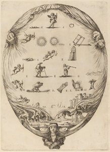 Paravent, der das italienische Rebus der Liebe darstellt von Stefano della Bella