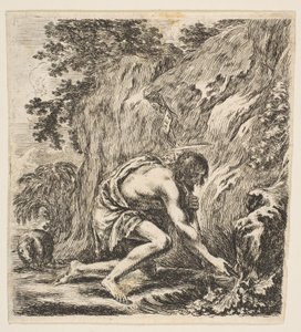 Johannes der Täufer schöpft Wasser aus einer Quelle, ca. 1649 von Stefano della Bella