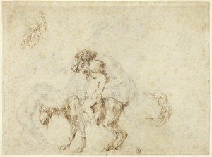 Studie für Satyrfamilie beim Gehen (recto); Skizzen von fünf dekorativen Gefäßen (verso)