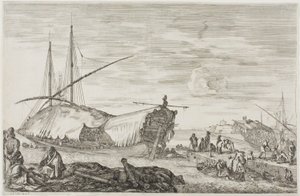 La galère dont le pont est couvert de voiles von Stefano della Bella