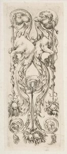 Zwei gegenüberliegende Kamelköpfe mit Körpern, die in Ornament enden, ca. 1653 von Stefano della Bella