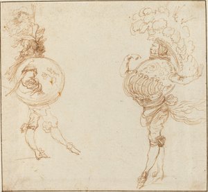 Zwei Männer in Maskenkostümen: Die Erde und ein Paradehelm, ca. 1645 von Stefano della Bella