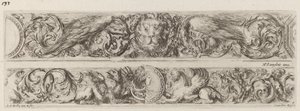 Zwei Zierbänder mit Löwen- und Frauenkopf, wahrscheinlich 1648 von Stefano della Bella