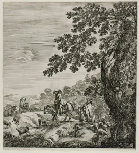 Zwei Reiter passieren eine Herde, Platte fünf aus Die sechs großen Ansichten von Rom und der Campagna von Stefano della Bella