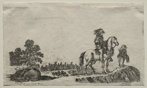 Verschiedene Figuren und Landschaften: Ein verlorener Reiter fragt nach dem Weg von Stefano della Bella