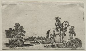 Verschiedene Figuren und Landschaften: Ein verlorener Reiter fragt nach dem Weg, 1649 von Stefano della Bella