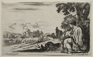 Verschiedene Figuren und Landschaften: Eine arme Krankenschwester sitzt unter einem Baum von Stefano della Bella
