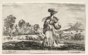 Verschiedene Figuren und Landschaften: Bäuerin mit einem Korb auf dem Kopf, 1649