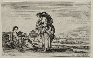 Verschiedene Figuren und Landschaften: Zwei Mütter unterhalten sich, 1649 von Stefano della Bella