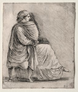Frau auf einem Hocker sitzend, um 1620er-1630er von Stefano della Bella
