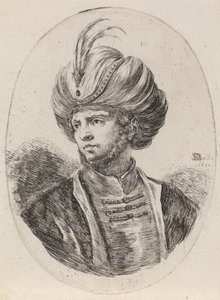 Junger Mohr mit leichtem Bart und gefiedertem Turban, nach links gewandt, 1650 von Stefano della Bella