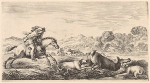 Zwei Hunde bringen eine Hirschkuh zu Boden von Stefano della Bella