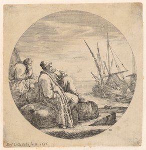 Zwei türkische Händler ruhen sich am Ufer neben den Barken aus von Stefano della Bella