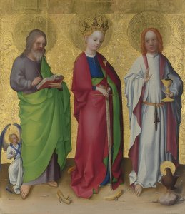 Die heiligen Matthäus, Katharina von Alexandrien und Johannes der Evangelist. Um 1450 von Stephan Lochner