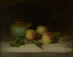 Ein Stillleben mit Äpfeln und Ingwerkrug