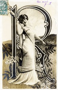 R: Gabrielle Robinne, französische Schauspielerin, Comédie-Française, Paris - Alphabet in Postkarte