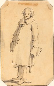 Ein stehender Mann mit einem Mantel und Stiefeln von Style of Giovanni Battista Tiepolo