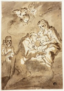 Madonna mit Kind, verehrt von Heiligem Franziskus