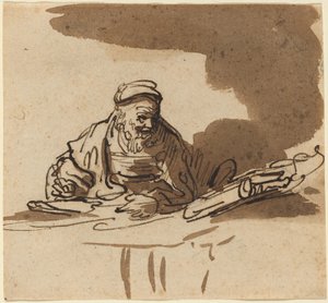Ein alter Gelehrter an seinem Schreibtisch von Style of Rembrandt van Rijn