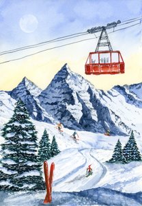 Skifahren im winterlichen Gebirge von Suchi Deb
