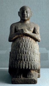 Mesopotamische Kunst: Statue des Priesters und Schreibers Dudu von Lagash. Diorit-Skulptur um 2600 v. Chr. (Sumerische Periode, um 2900-2200 v. Chr.). Höhe: 0,45 m Irakisches Museum, Bagdad von Sumerian Sumerian