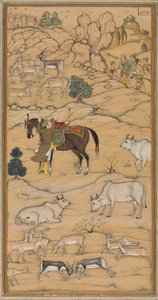 Akbar besteigt sein Pferd, Seite aus dem Chester Beatty Akbar Nama Geschichte von Akbar