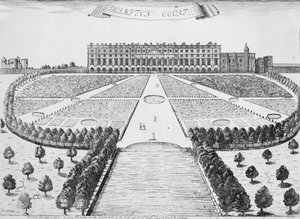Hampton Court Ostfront, um 1830 von Sutton Nicholls